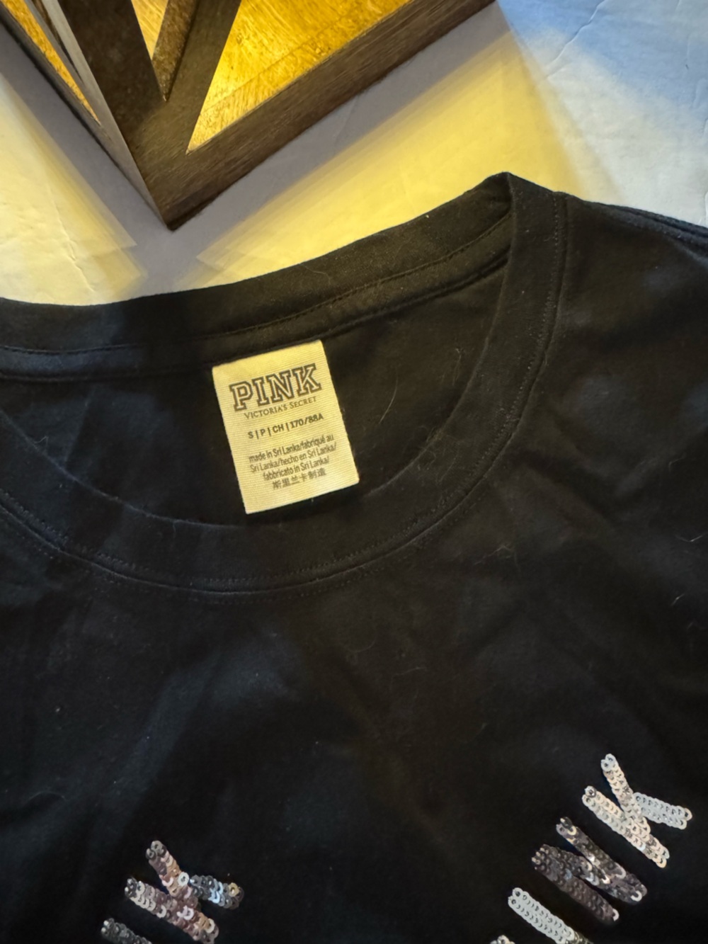 PINK Victoria's Secret Black Sequin Logo Women's Tee